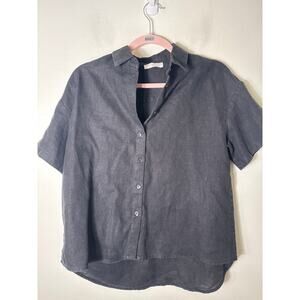 Classic Short-Sleeve Button-Up Blouse - Charcoal